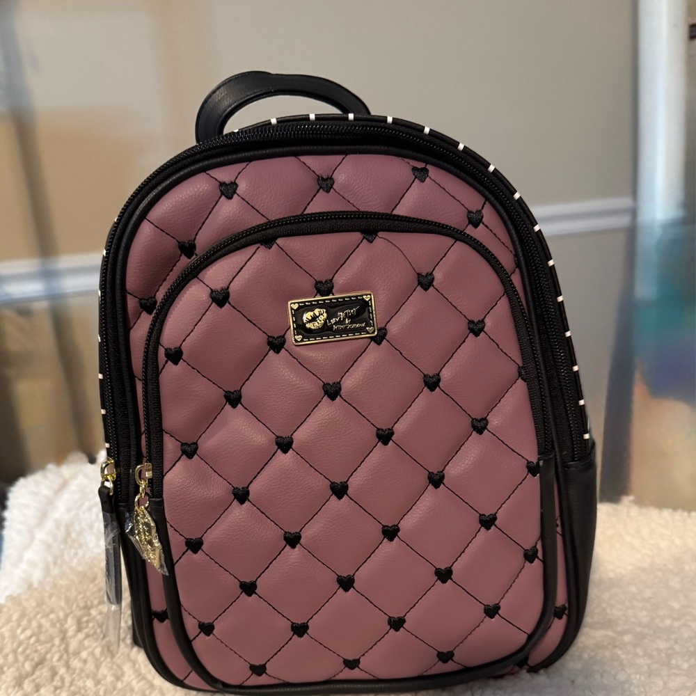 Betsey Johnson Elegant Quilted Mini Backpack - Purple and Black